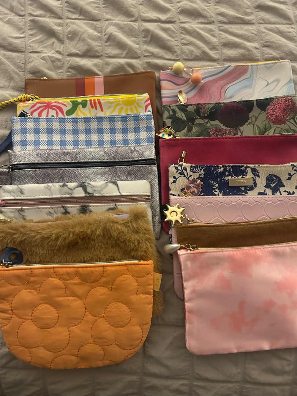 Assorted Colorful Pouch Lot - Floral, Marble, Gingham & More